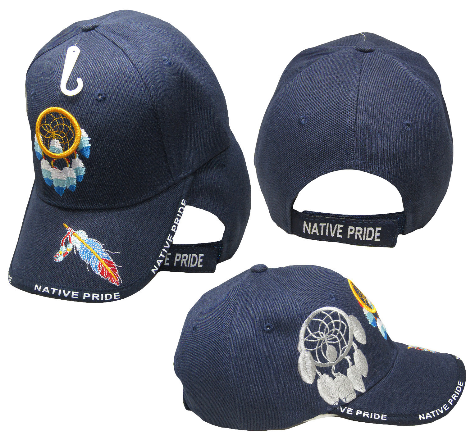 Native Pride Indian Dream Catcher Feather Shadow Navy Blue Embroidered Cap Hat