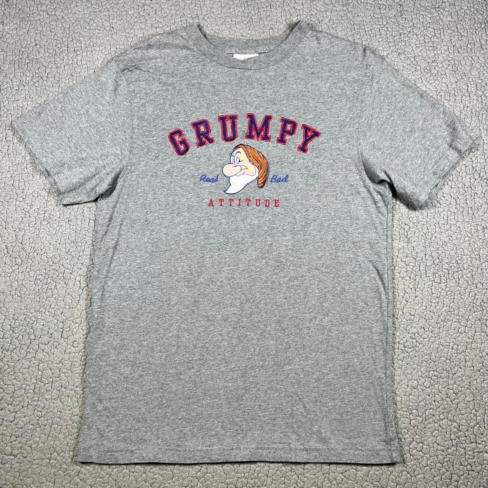 Disney Parks Grumpy Real Bad Attitude Gray Embroidered T-Shirt Mens Large L
