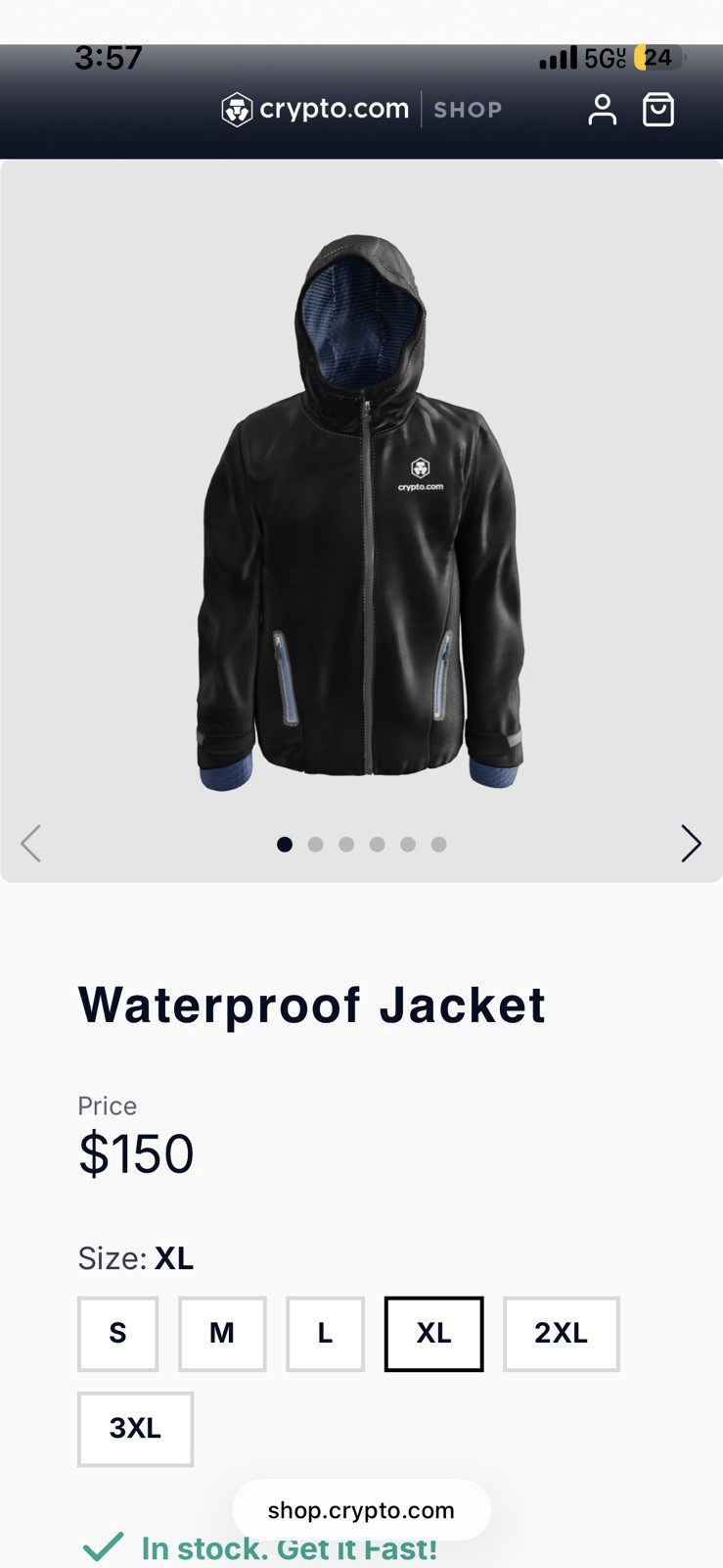 Mens Black Crypto.Com Waterproof Jacket With Hood Men’s Xl New With Tags
