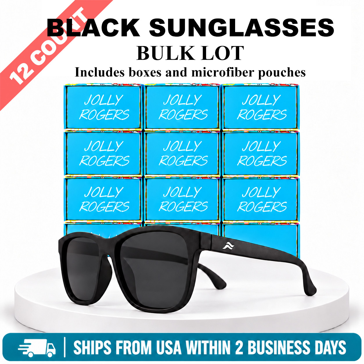 Wholesale Lot 12 Pairs Black POLARIZED Sunglasses Smoke Lens UV400 New in Box