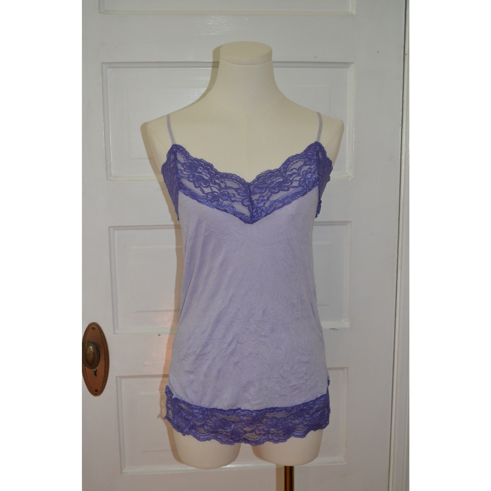 Vtg Y2K Purple Lace Trim Camisole Tank Top Size S