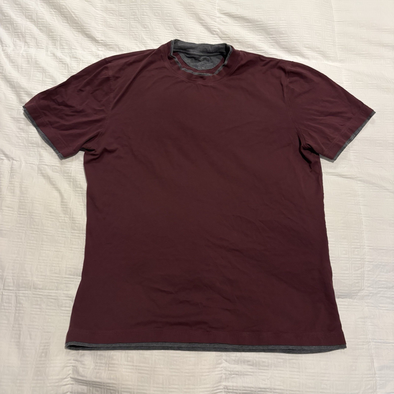 Brunello Cucinelli Burgundy Gray Faux Double Layer T-Shirt Regular Fit XL