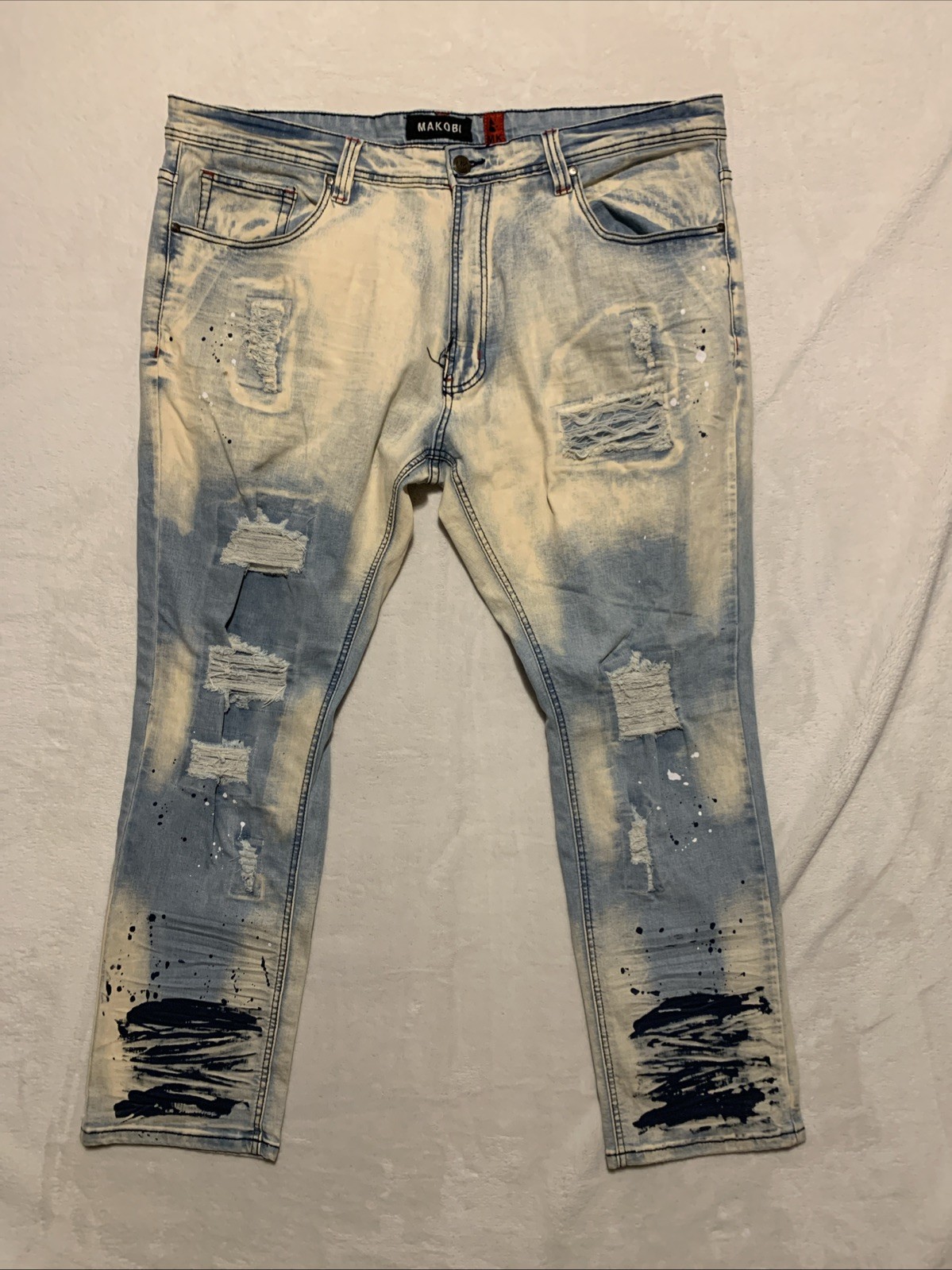 Makobi Jeans 44x32 Distressed Streetwear Stacked Jean Pants