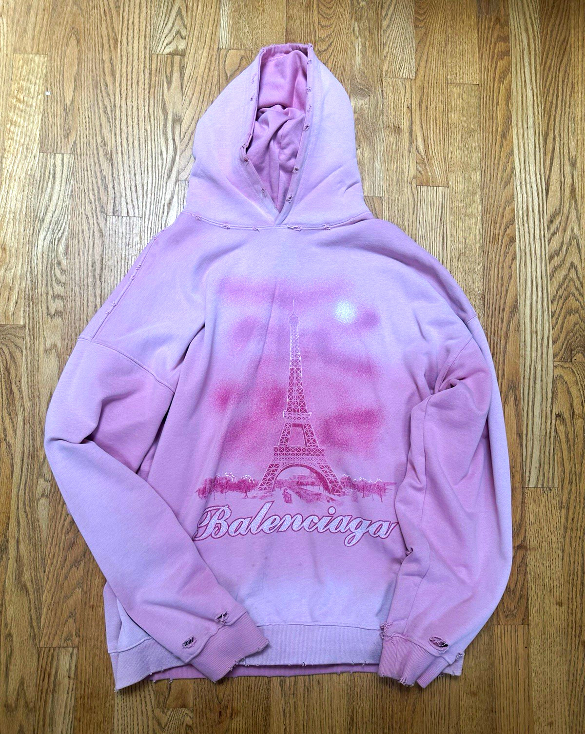 Balenciaga Pink Paris Eiffel Tower Logo Graphic Pullover Hoodie Men’s XL