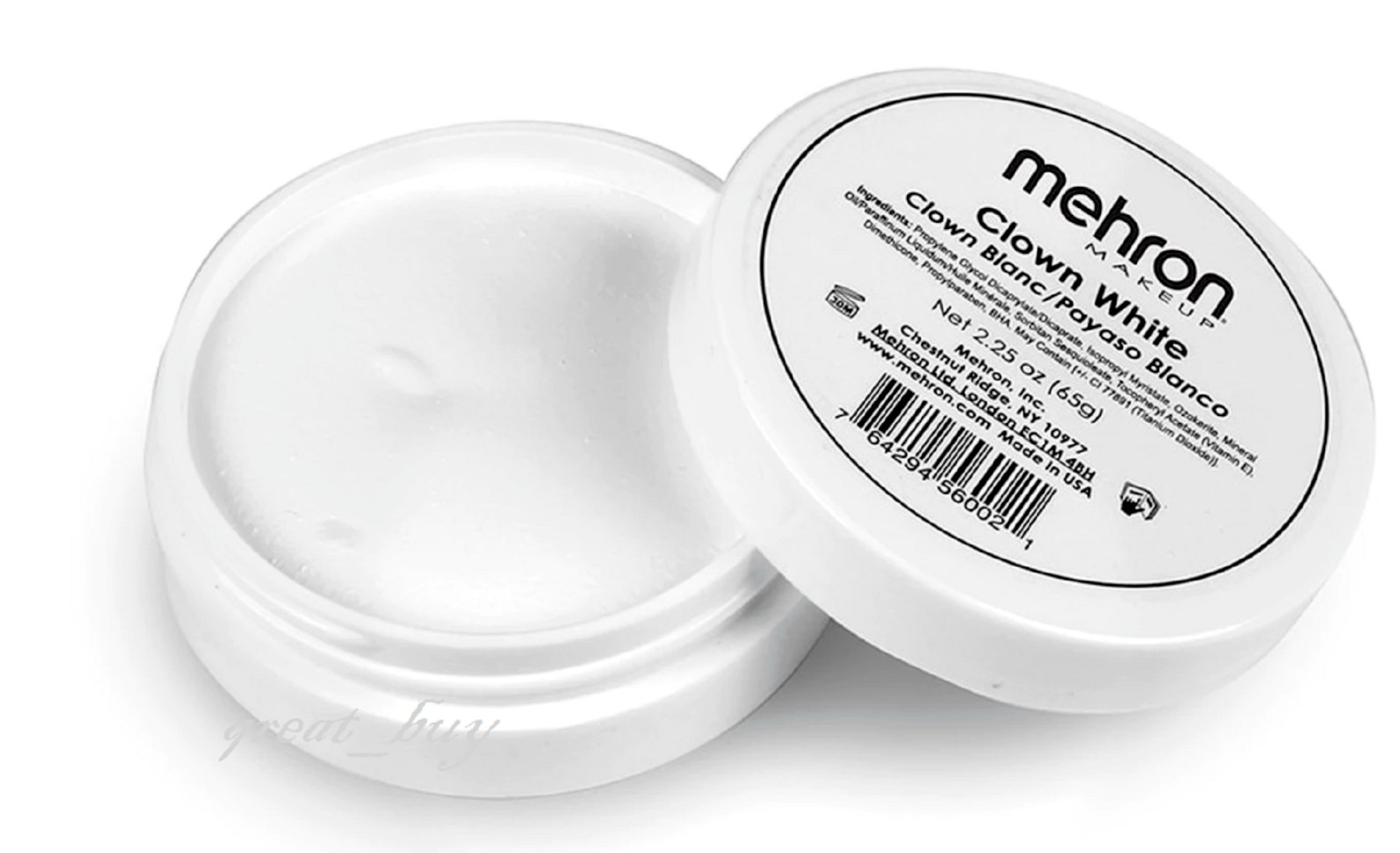 MEHRON MAKEUP_CLOWN WHITE_PROFESSIONAL STAGE MAKEUP FACE BODY CREAM PAINT_2.25OZ