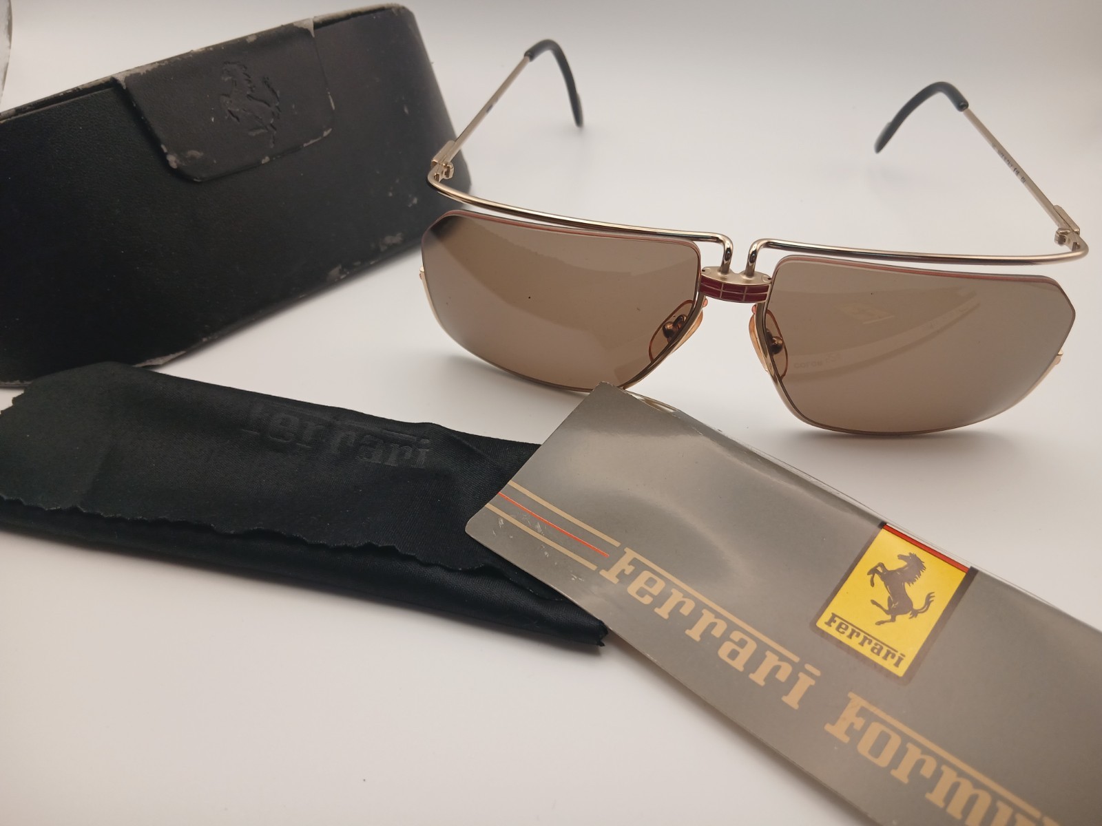 Vintage FERRARI F18 Sunglasses Gold Plated Full Set Italy US Seller