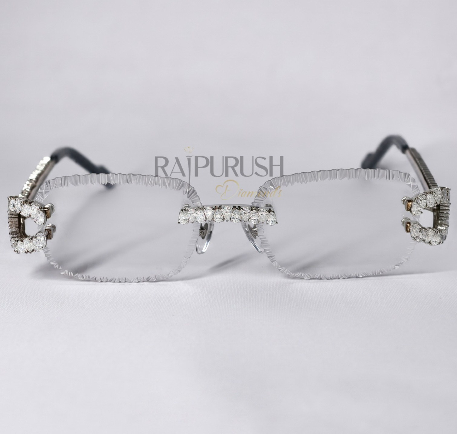 Moissanite Iced Out Rimless Sunglasses Unisex Designer Hip Hop Silver Glasses