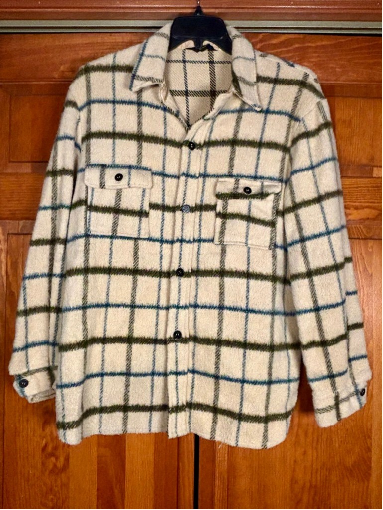 Vintage h.i.s Sportswear Plaid Wool Blend Shacket Cream Green Blue 24x29.5