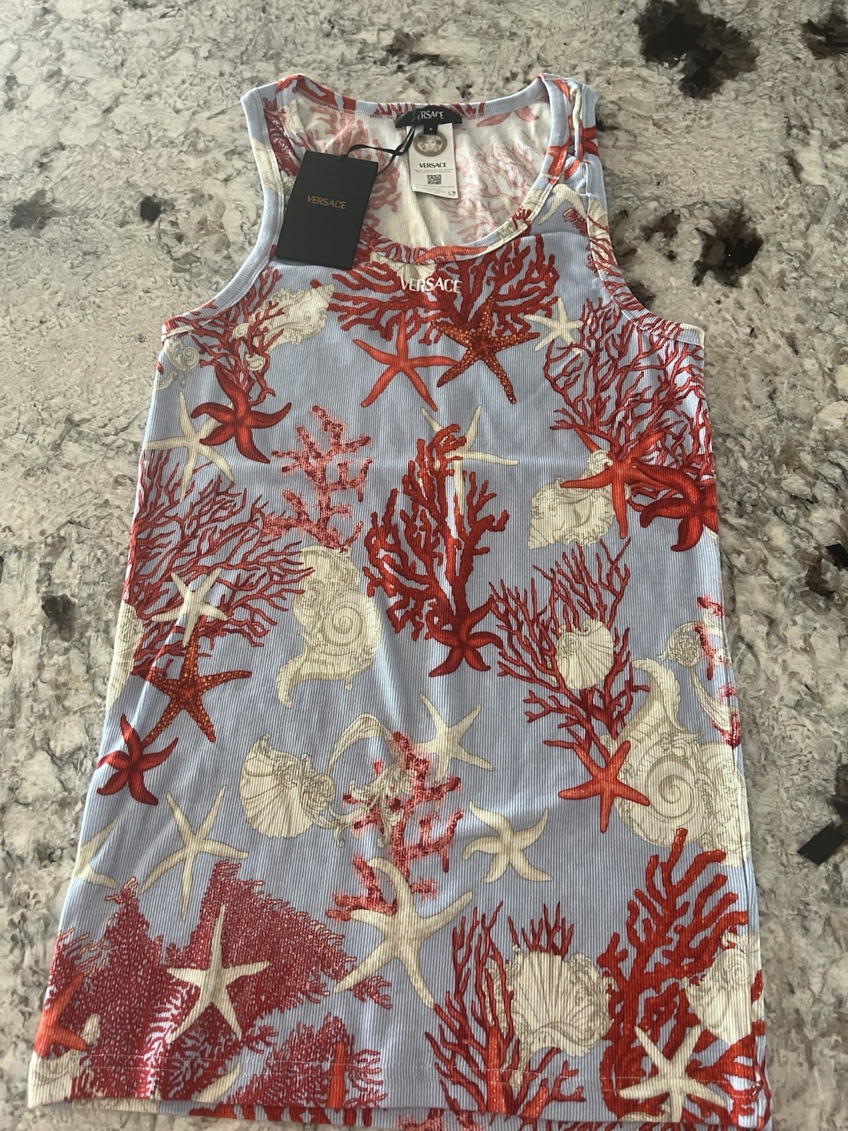 Versace men’s ribbed sleeveless tank top floral seashell print Size 6