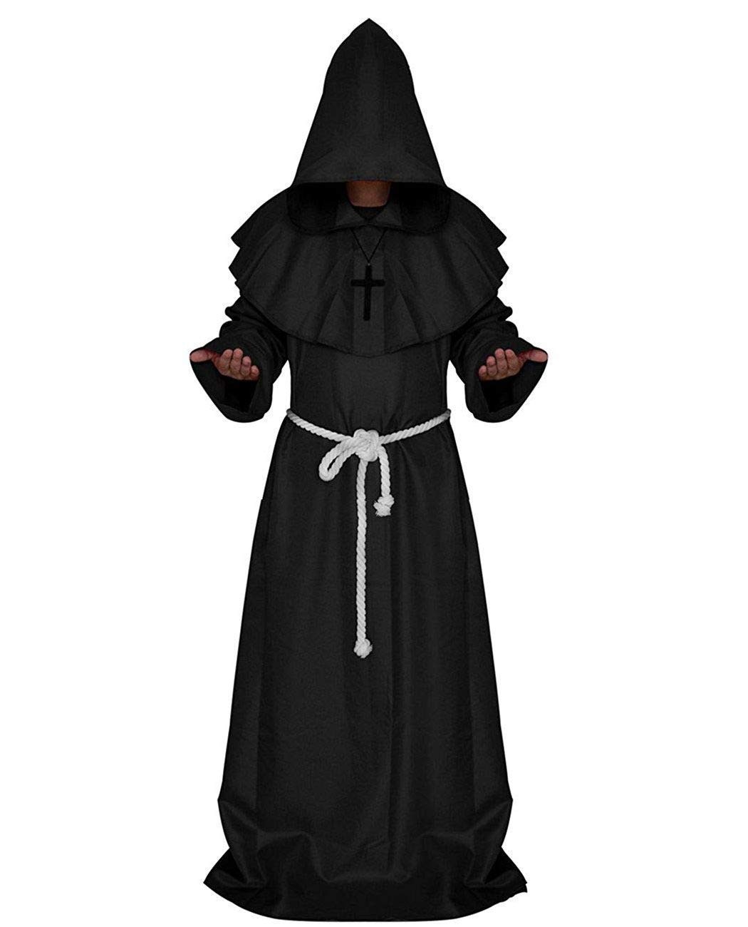 Friar Medieval Hooded Monk Renaissance Priest Robe Costume Cosplay