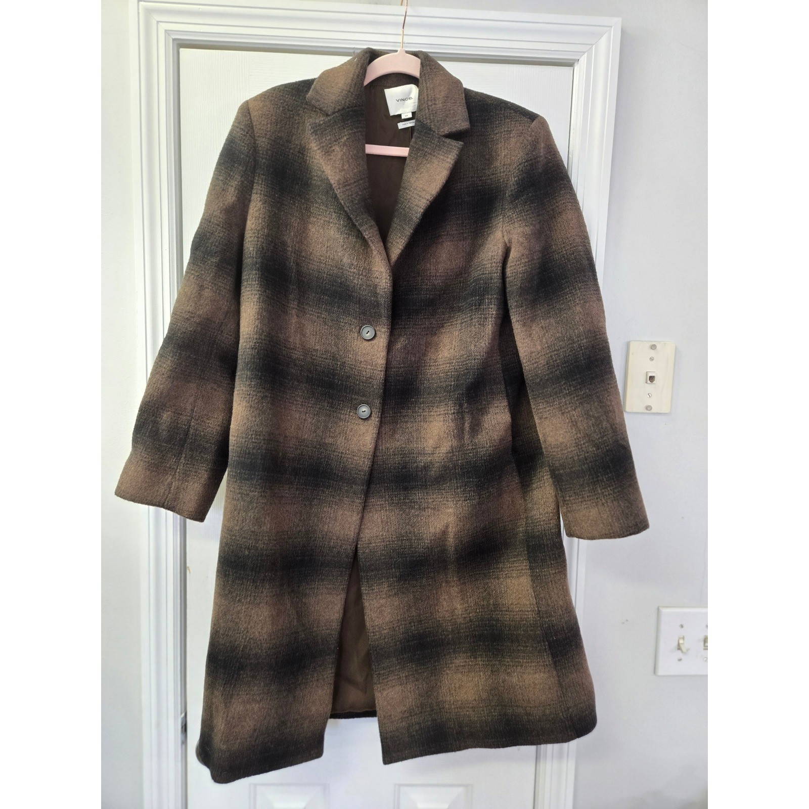 Vince Brown Black Ombre Shadow Plaid Wool  Italian Wool Blend Small Petite