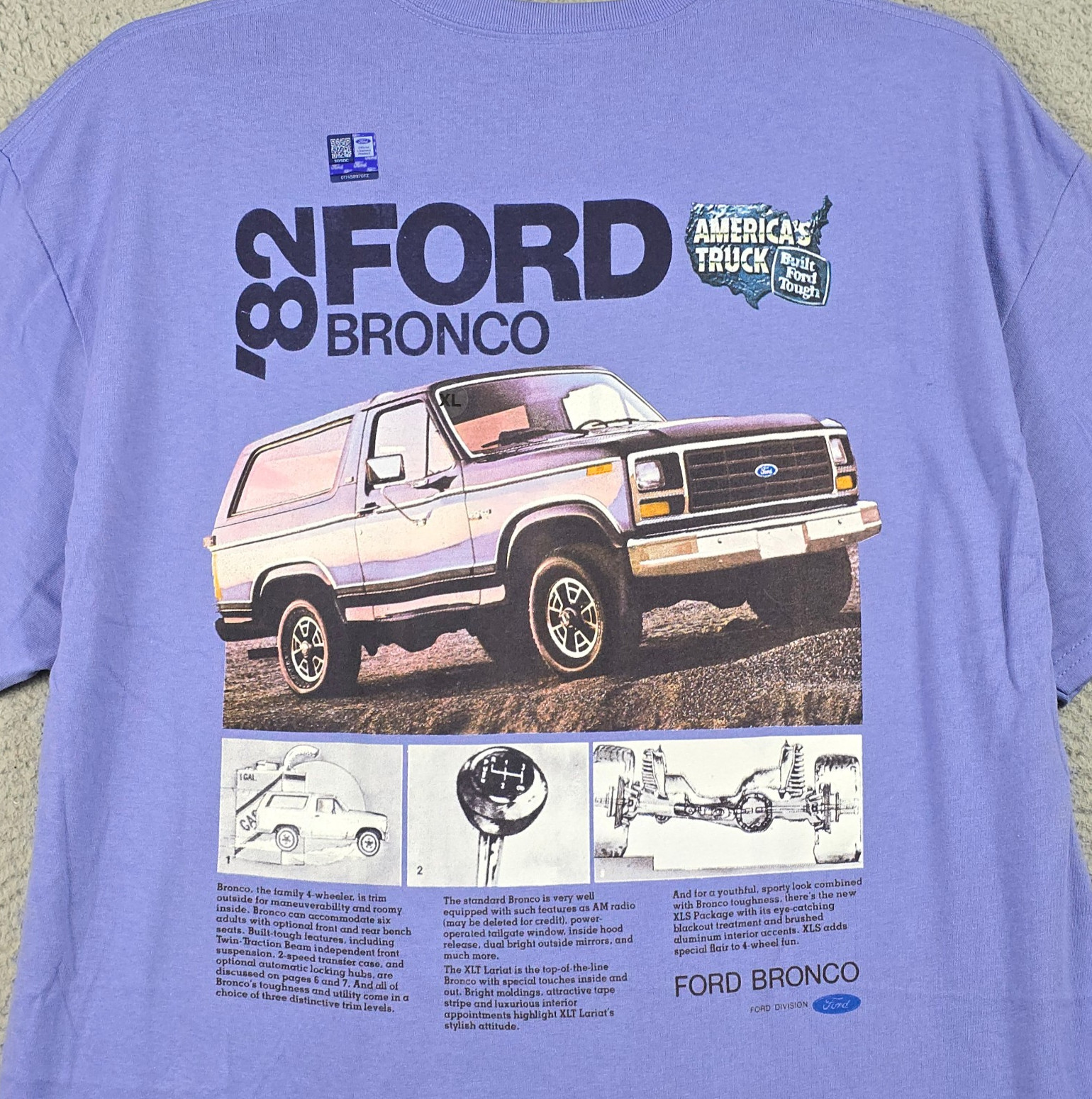 FORD BRONCO Shirt Mens Extra Large XL Purple 80s 4X4 TRUCK Off Road Casual NWT