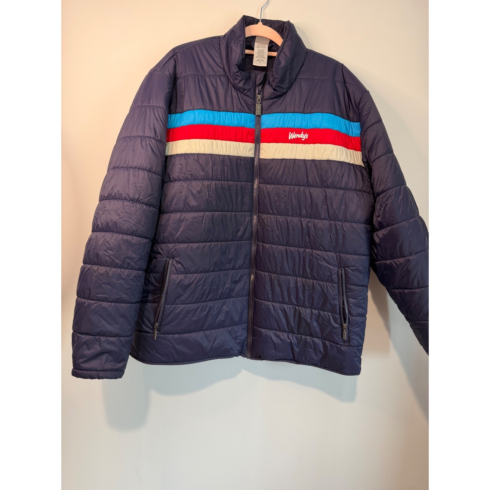 Wendy\'s Barco Uniforms Navy Blue Puffer Jacket Retro Stripe Mens 2XL Padded Coat