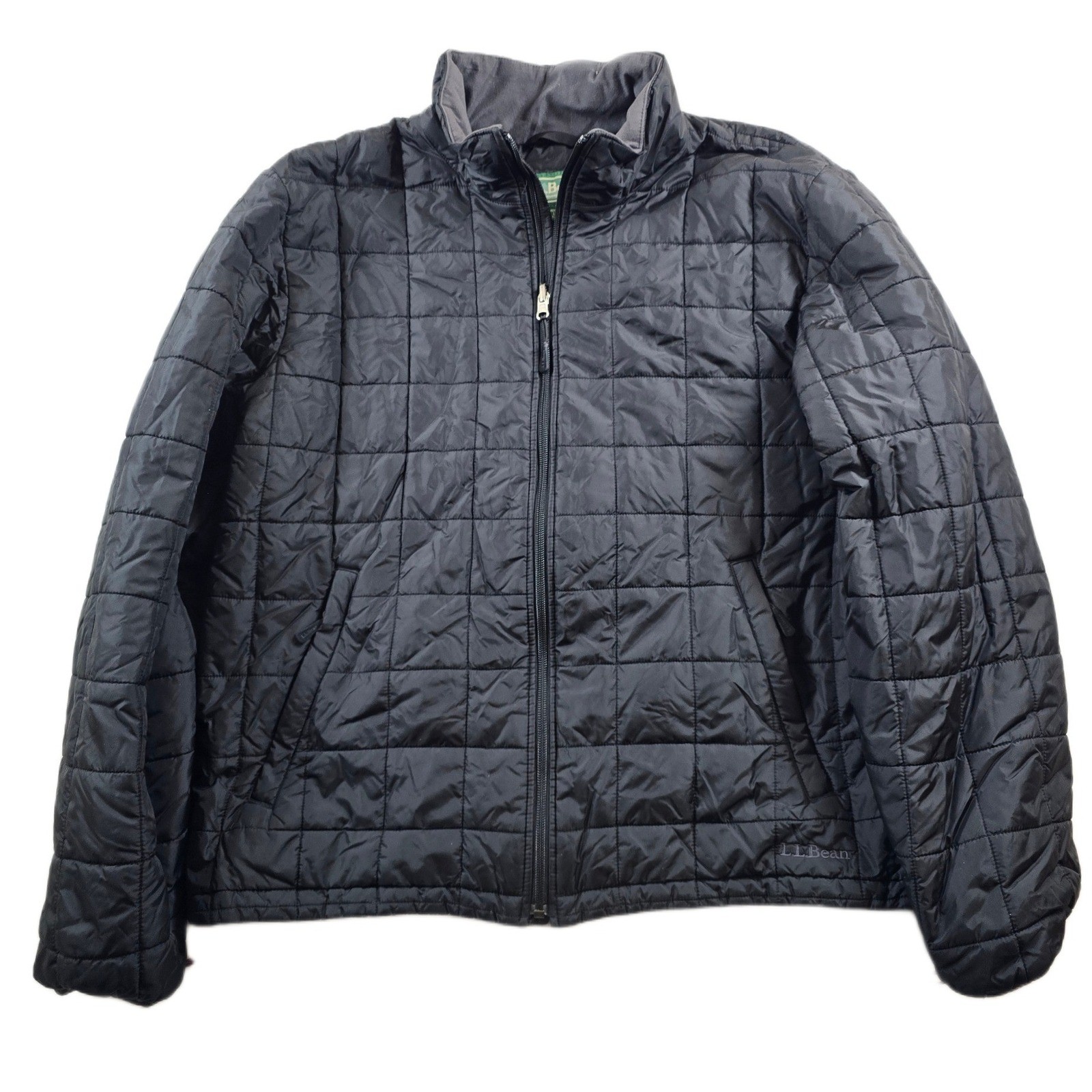 LL Bean Quilted Jacket Mens Large Black Nylon PrimaLoft Puffer Systems Liner