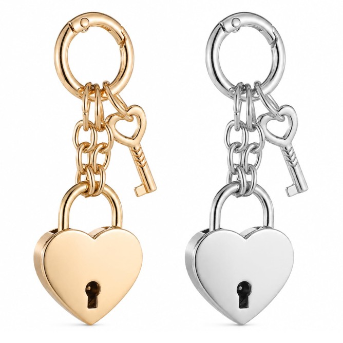 Tucnoeu 2Pcs Heart Padlock Bag Charms - Gold Silver Heart Shaped Keychain Access