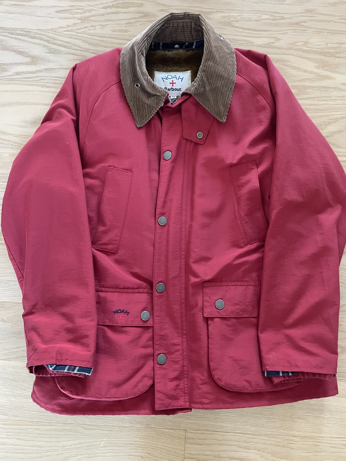 NOAH X Barbour Bedale Jacket Red, Brown Cord Collar, Liner Vest, Size M NWOT