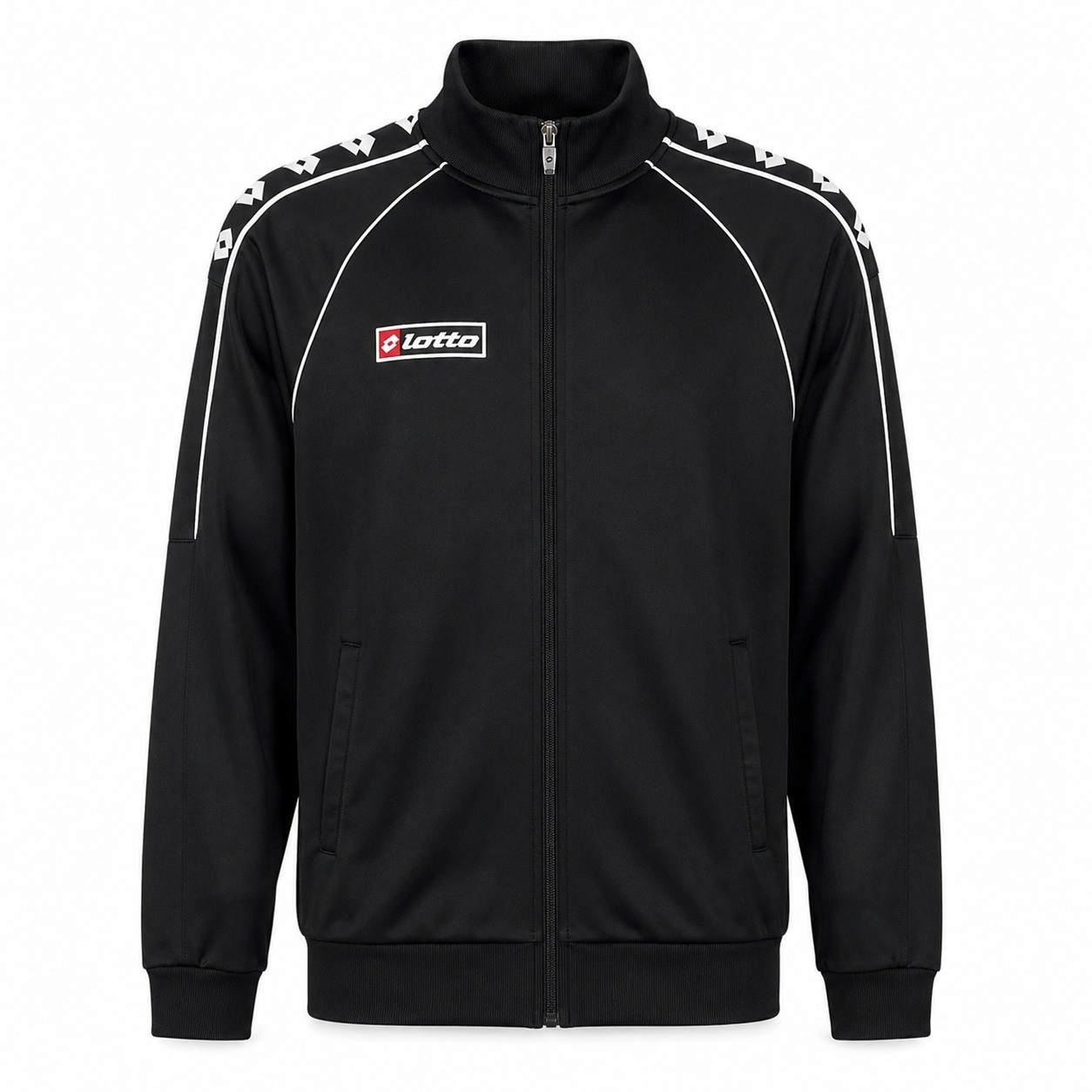 Lotto Mens Italian Sport Design Track Jacket Black White Logo Tape Zip Up XS