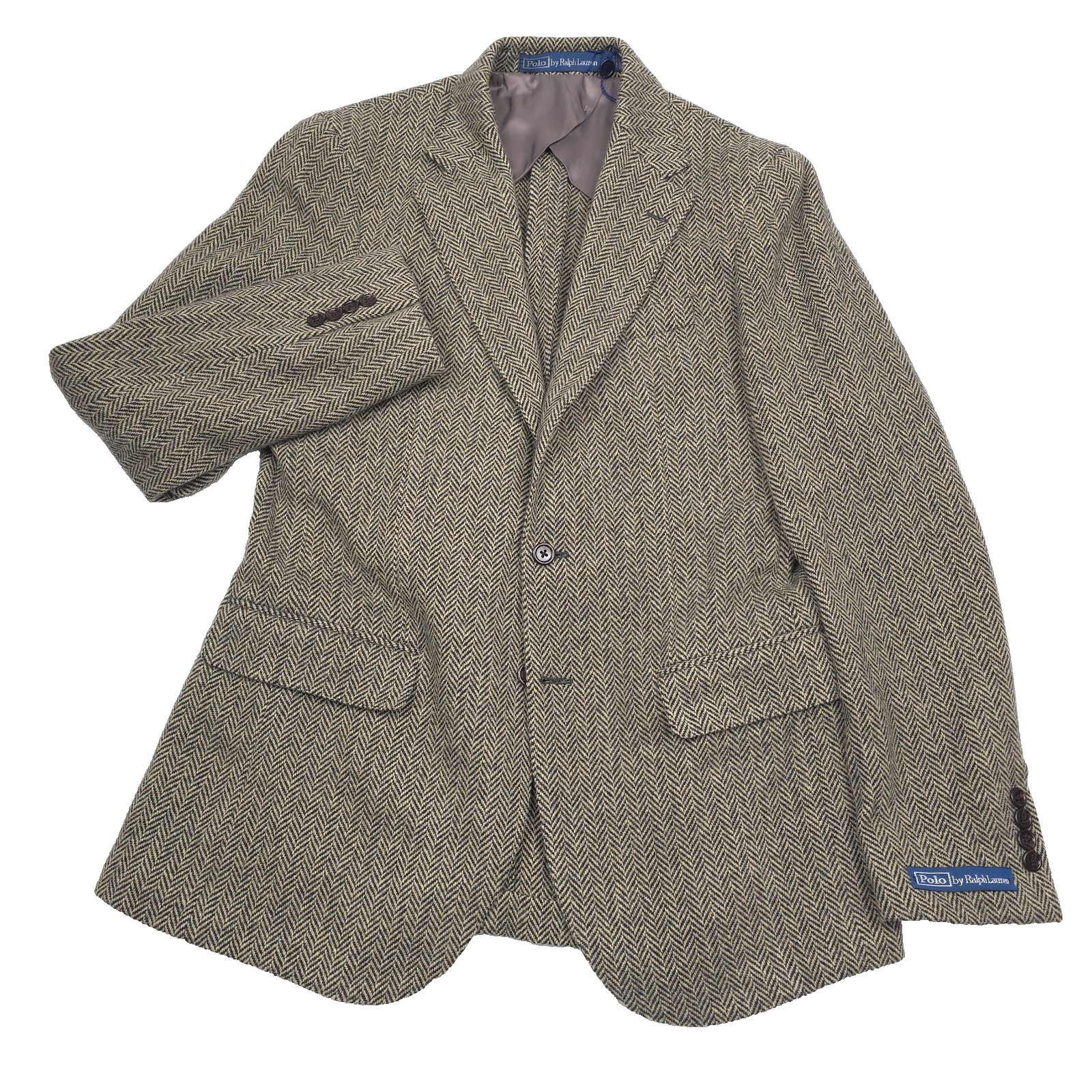 Polo Ralph Lauren Soft Herringbone Sport Coat Mens 44R Black Beige Wool Blazer
