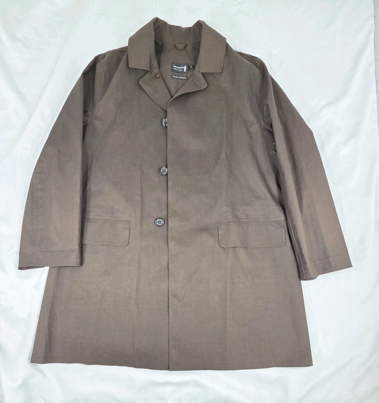 Vtg Scotland Mackintosh Dunkled Long Rain Coat Large Mocha Brown Rubber Proofed