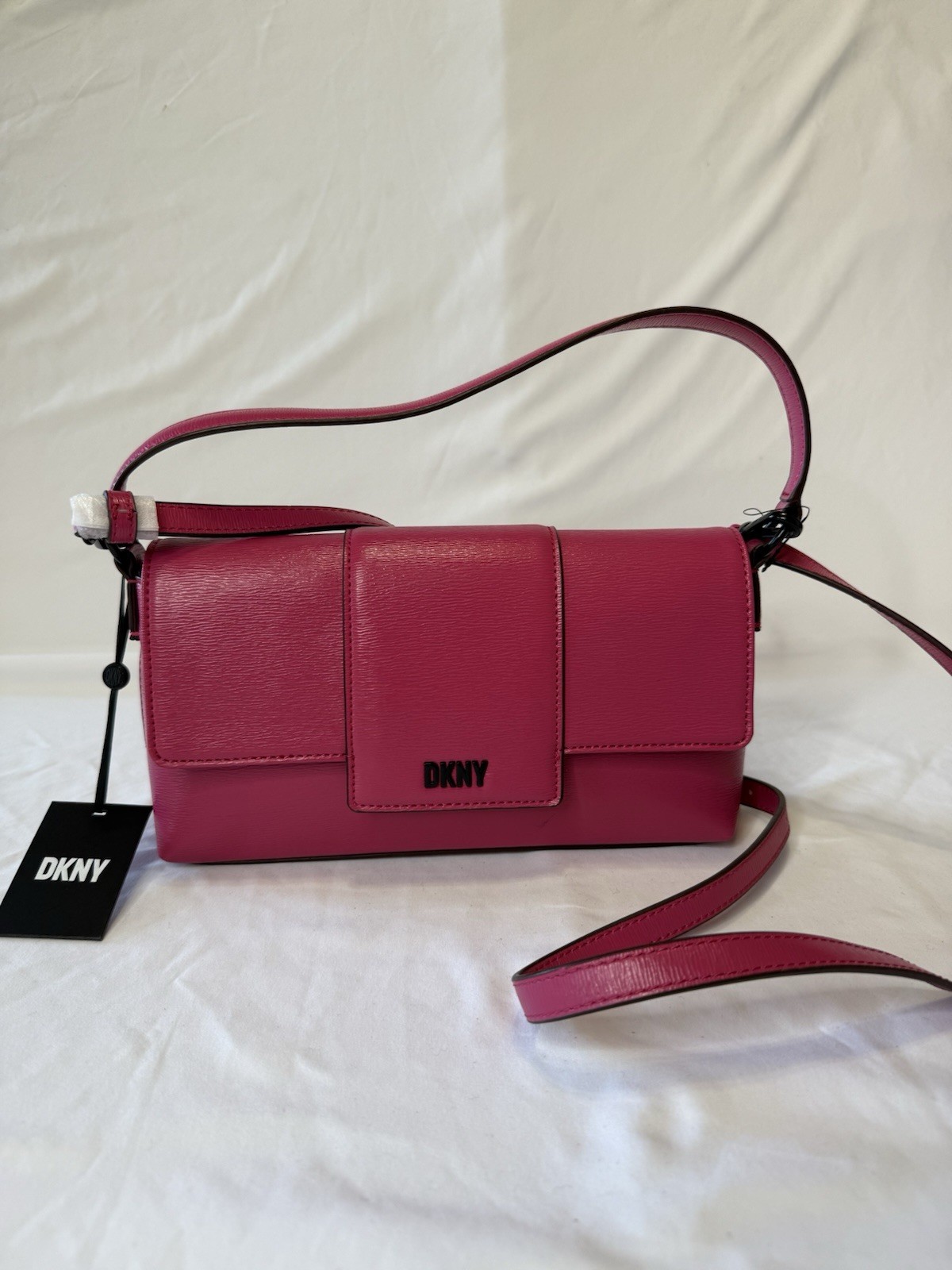 DKNY Chriselle Flap Demi Pink Leather Shoulder Bag Crossbody NWT $178