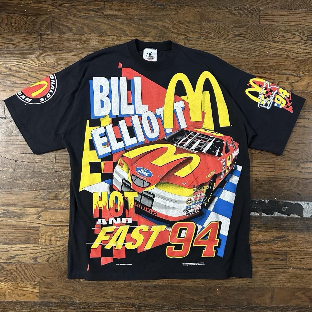 Vintage 90s Bill Elliot NASCAR McDonalds Racing Graphic Single Stitch AOP Shirt