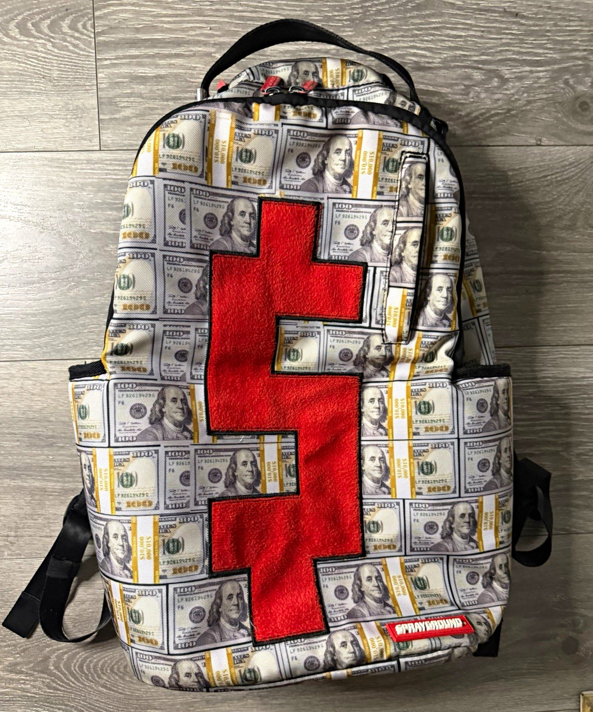 Sprayground Money Print Red Cross Backpack Multicolor Zip Large Unisex