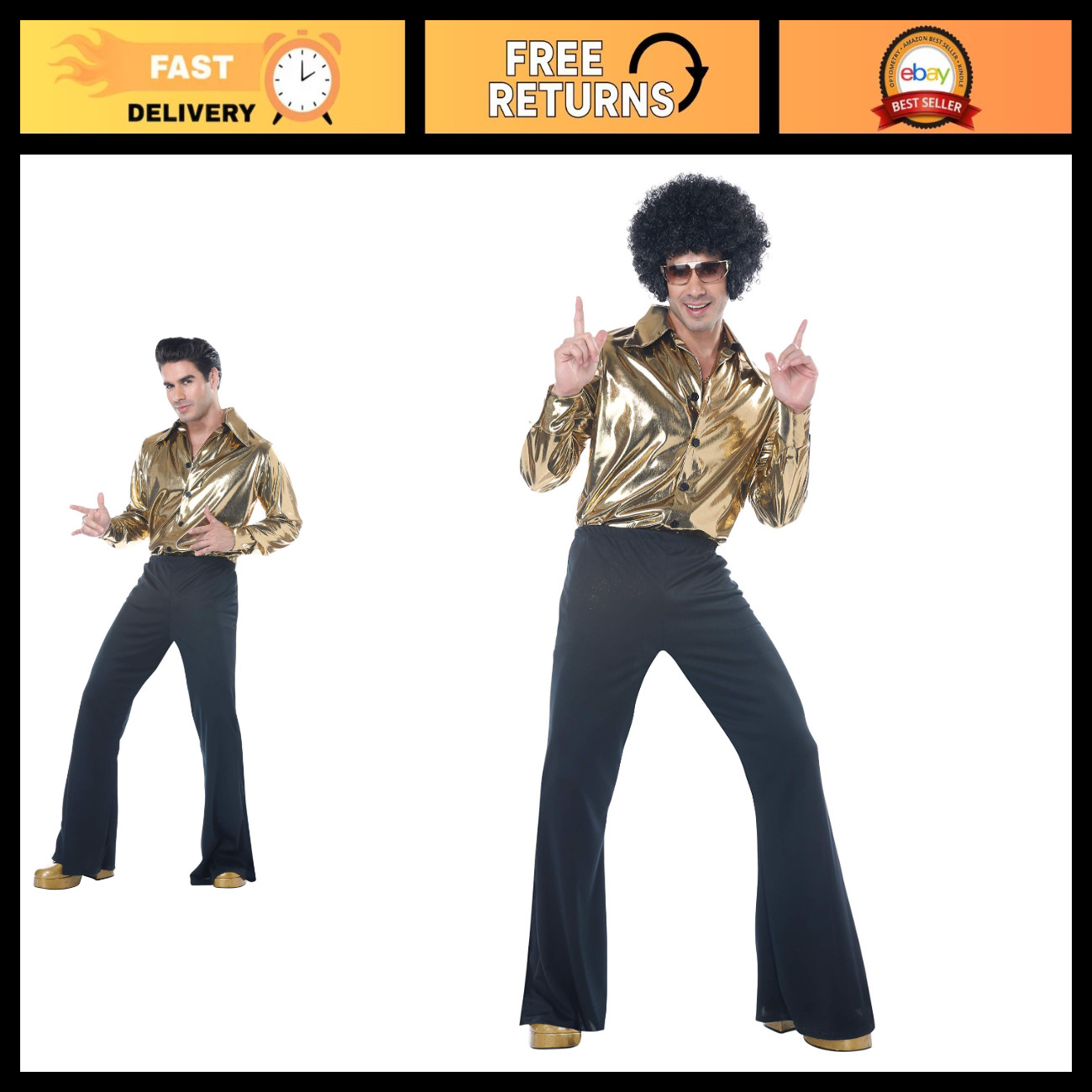 Men\'s Disco King Costume - Retro 70s Outfit, Funky Party Wear, Size L