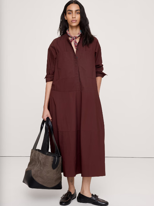 Hot Selling Banana Republic Cotton Trapeze Shirt Dress - Radicchio Burgundy