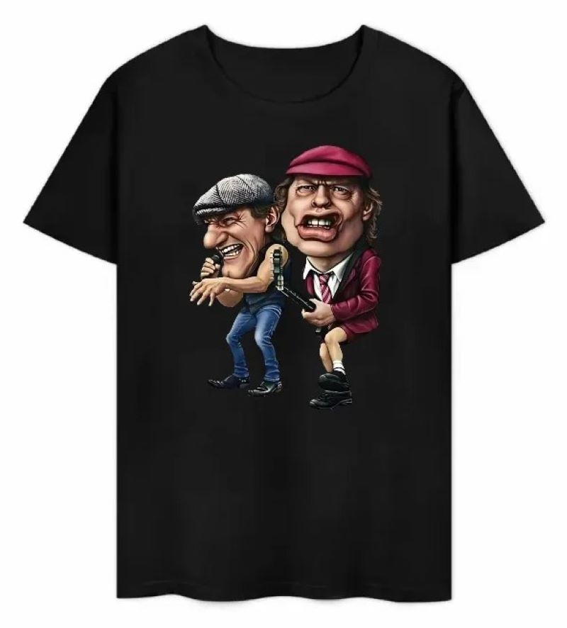 AC/DC Caricature Brian & Angus Rock Band Vintage 90s Hard Rock T-Shirt