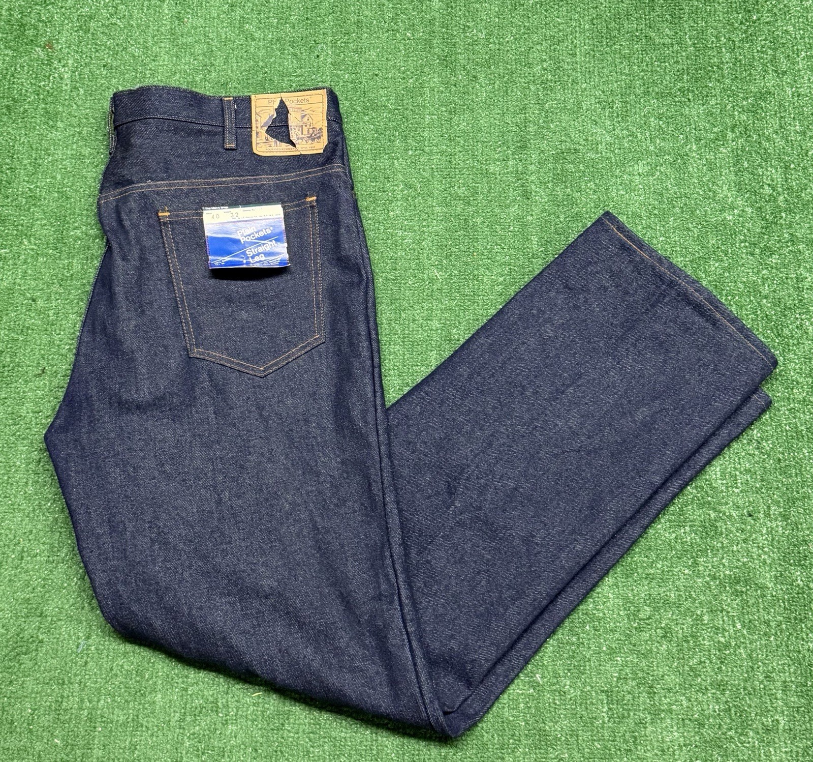 RARE VTG JC Penny Plain Pockets Mens NWT 70s INDIGO Wash Denim Jeans 40x32 NOS