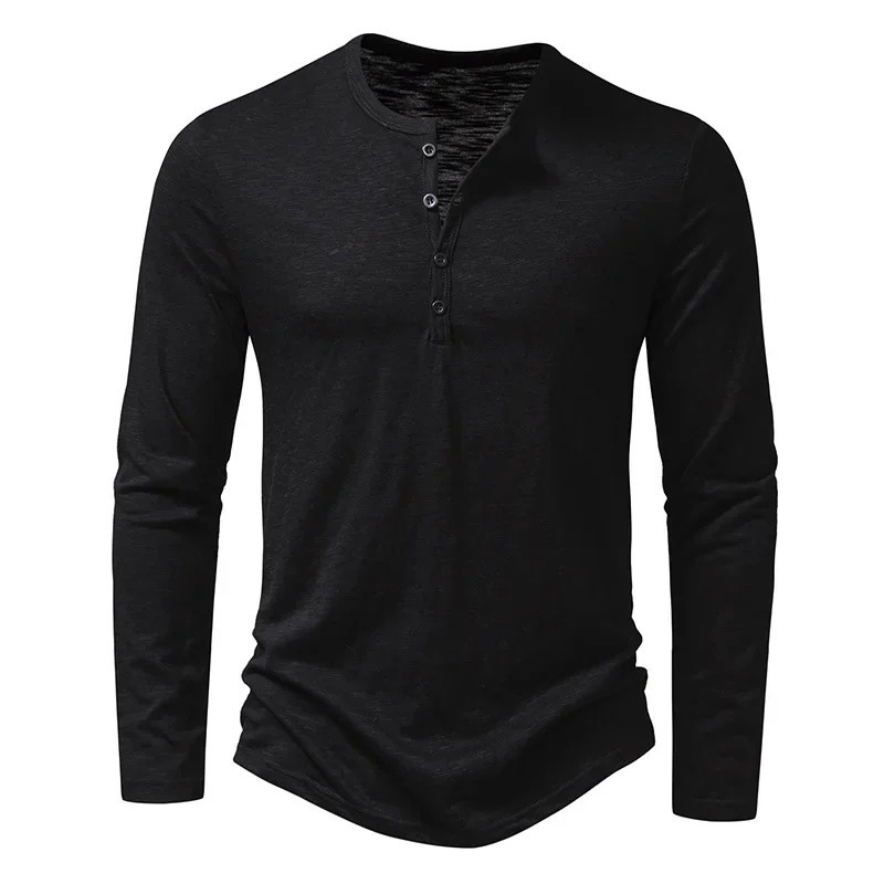 Men's Cotton Henley Shirt Long Sleeve Casual Slim Fit Autumn Fall Top Tee Gift