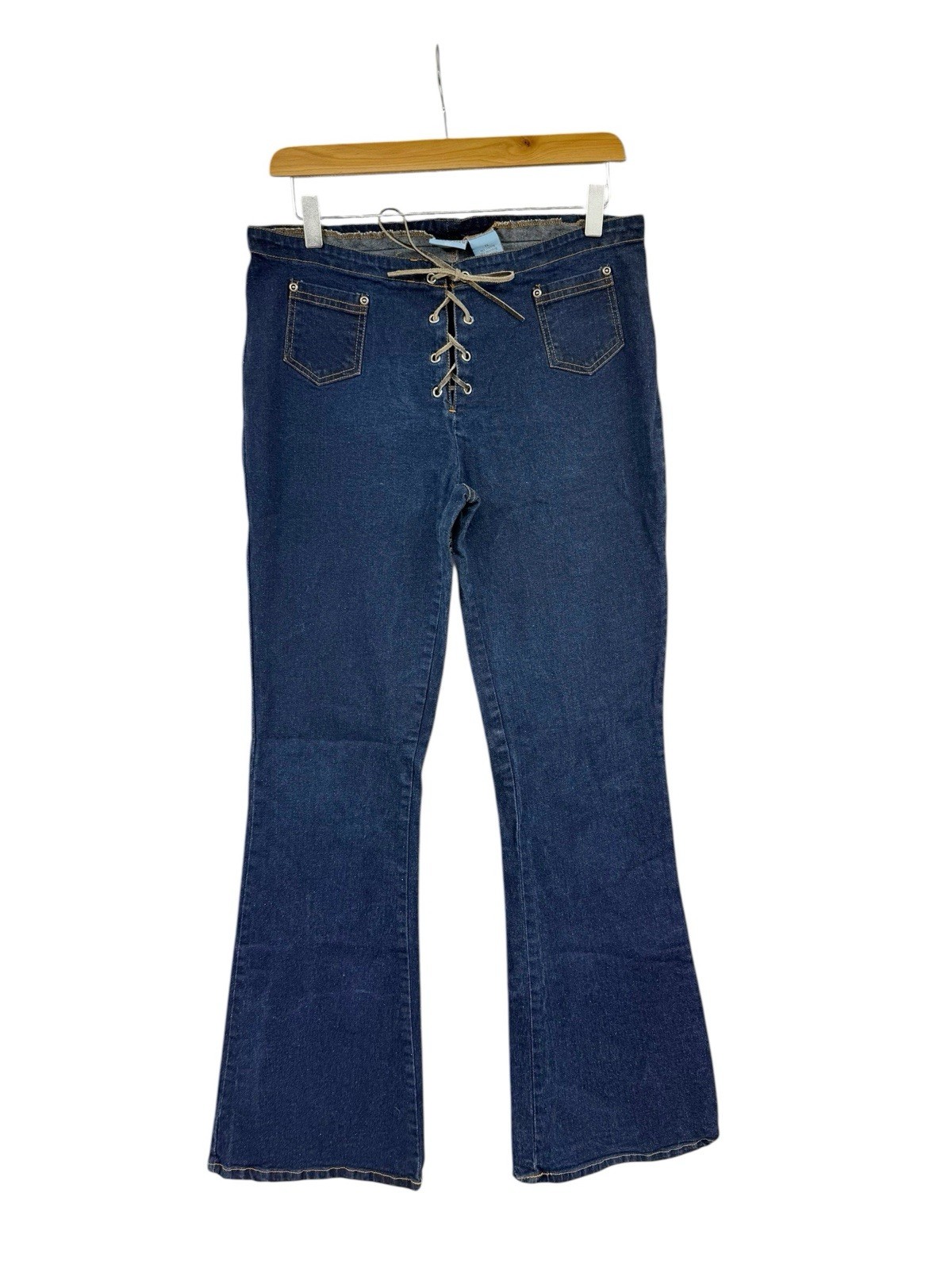 Vintage Y2K Extreme Limit Lace Up Flare Jeans Dark Wash Bratz Low Rise Womens 11