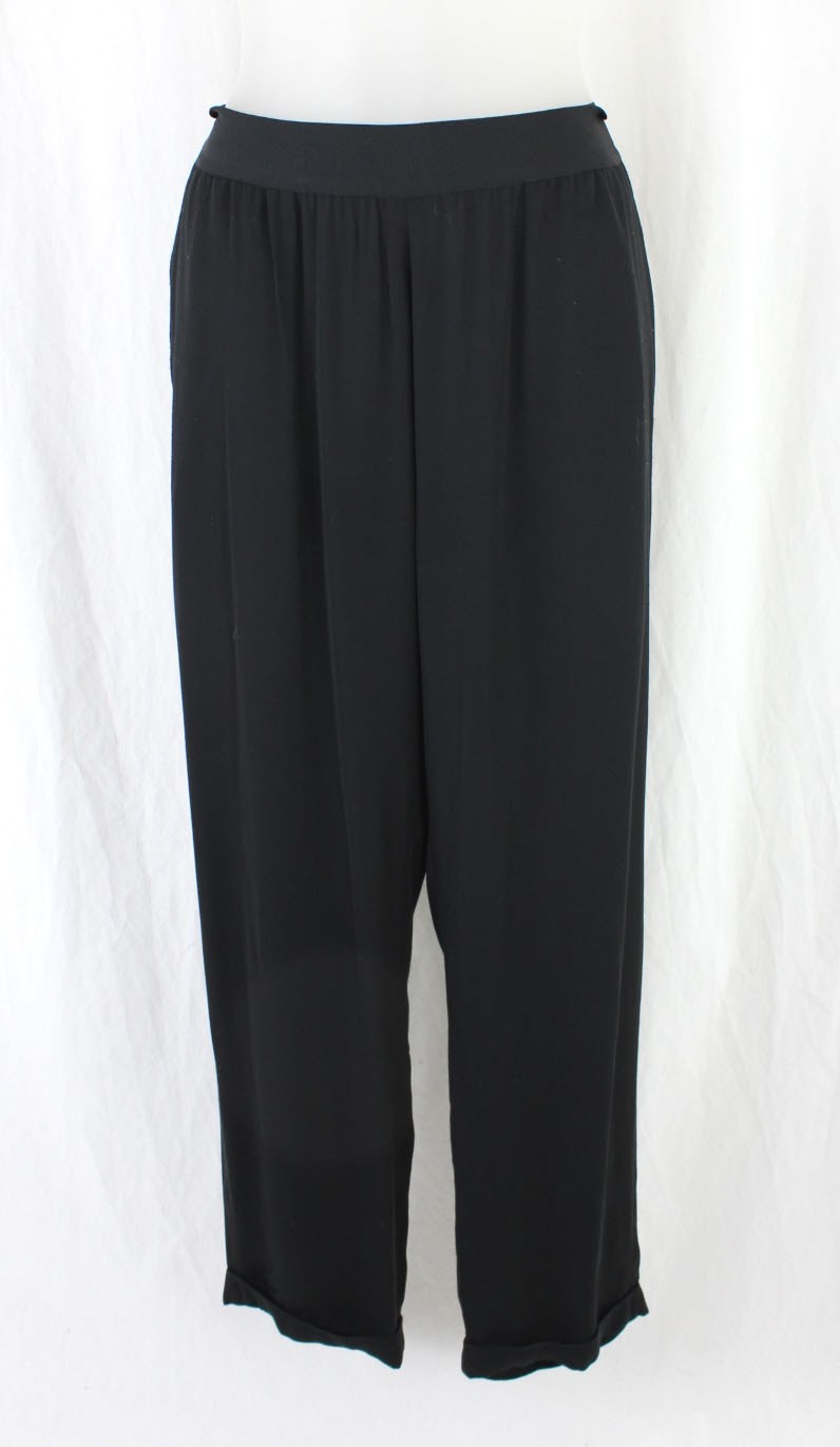 Ann Demeulemeester Women\'s Black Stretch Waist Hip Pockets Cuffed Pants 42 US 10