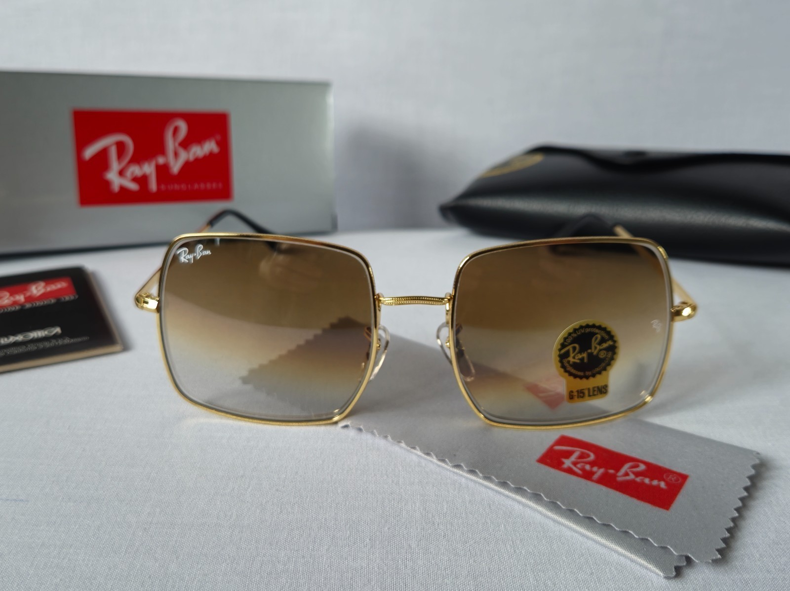 NEW Ray-Ban RB1971 9147/51 SQUARE CLASSIC Polished Gold Grad Brown Sunglasses 54