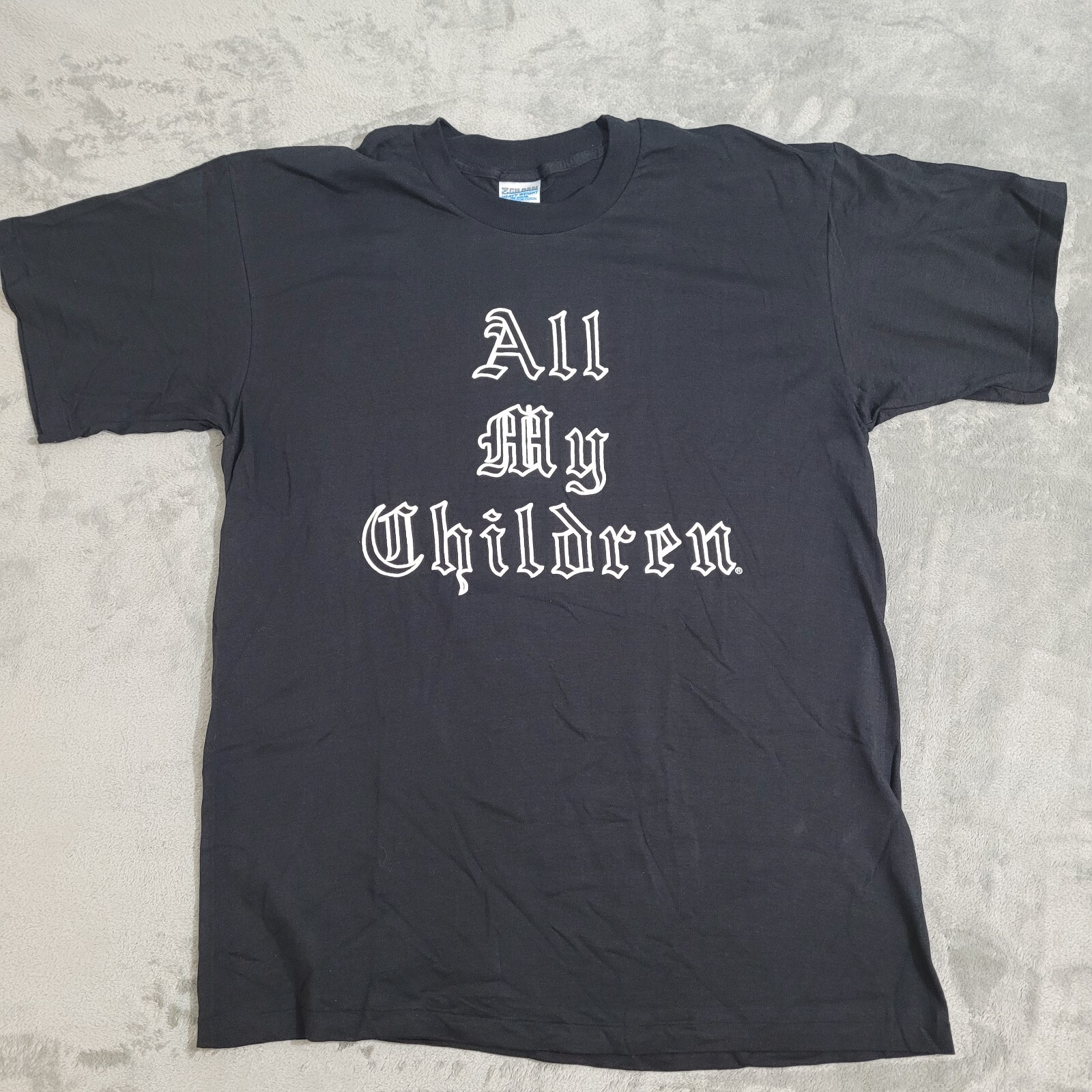 Vintage 1980s All My Children Soap Opera Shirt XL TV Show Drama Black Puff Print