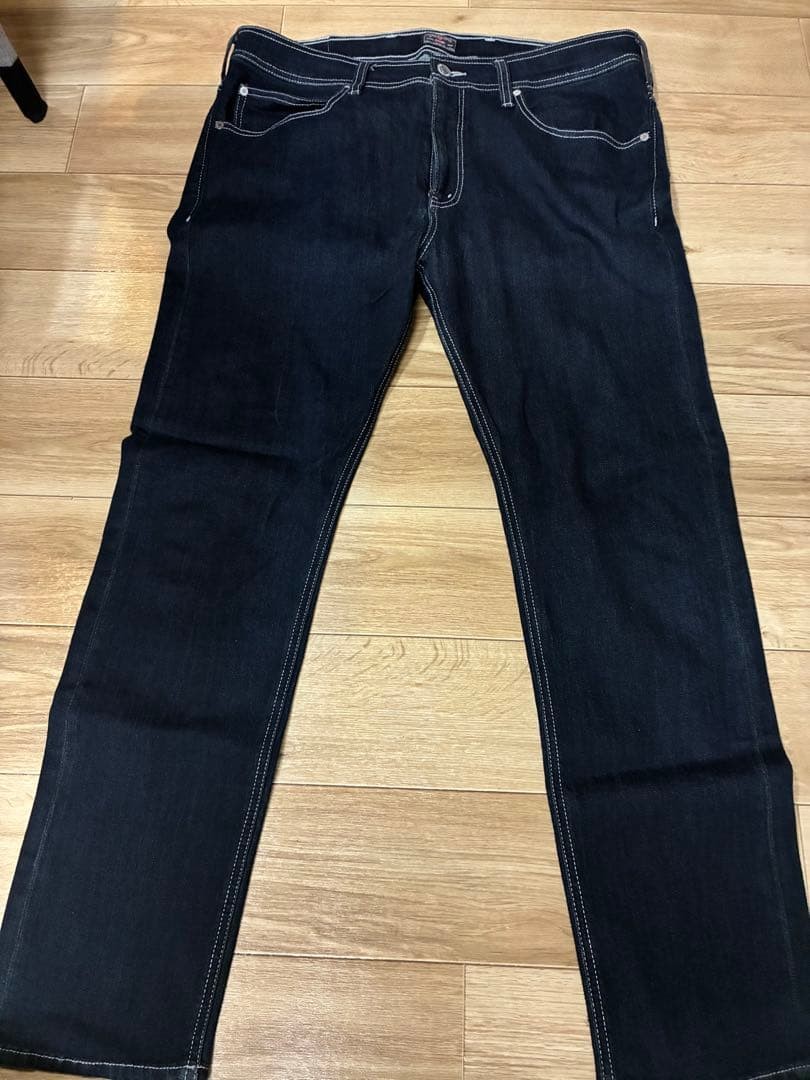 GL HEART Indigo Denim Jeans W38 White Contrast Stitch Stretch Pants Waist 96cm