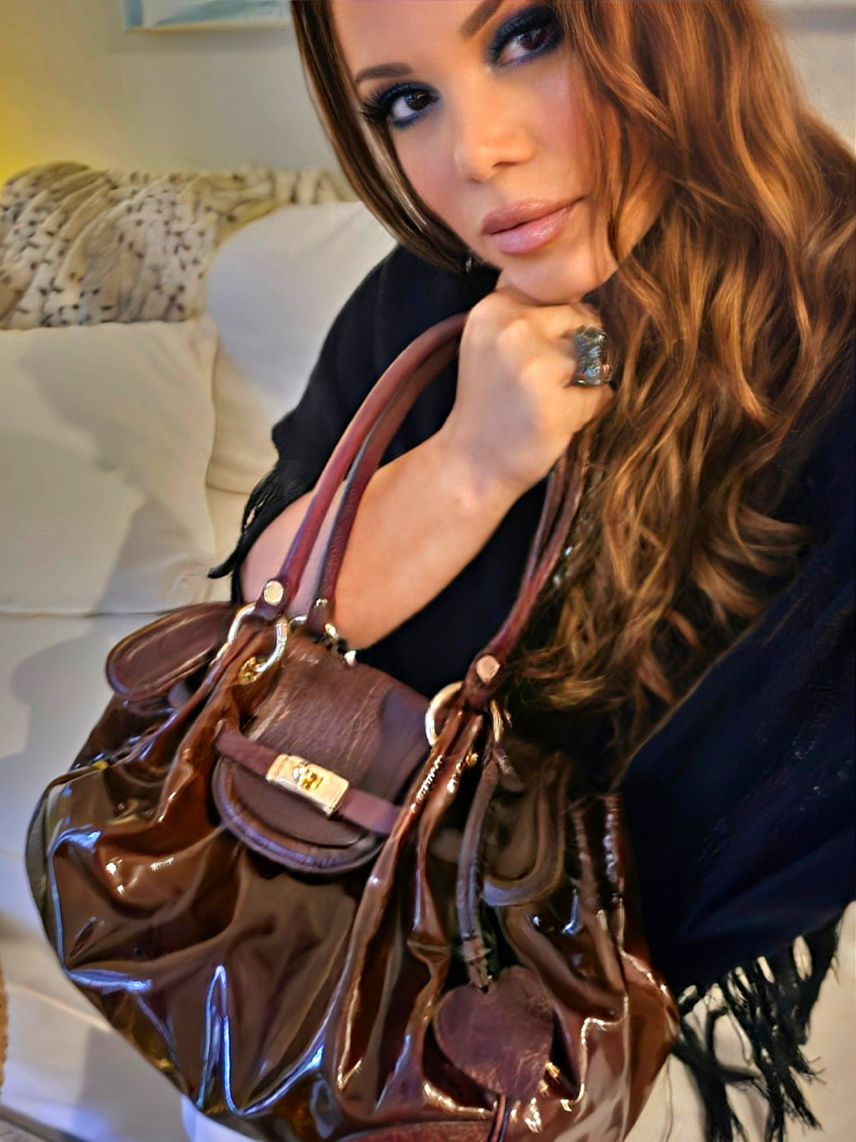 Rare Moschino Statement Bag, Genuine & Patent Leather, Burgundy W Gold Accents