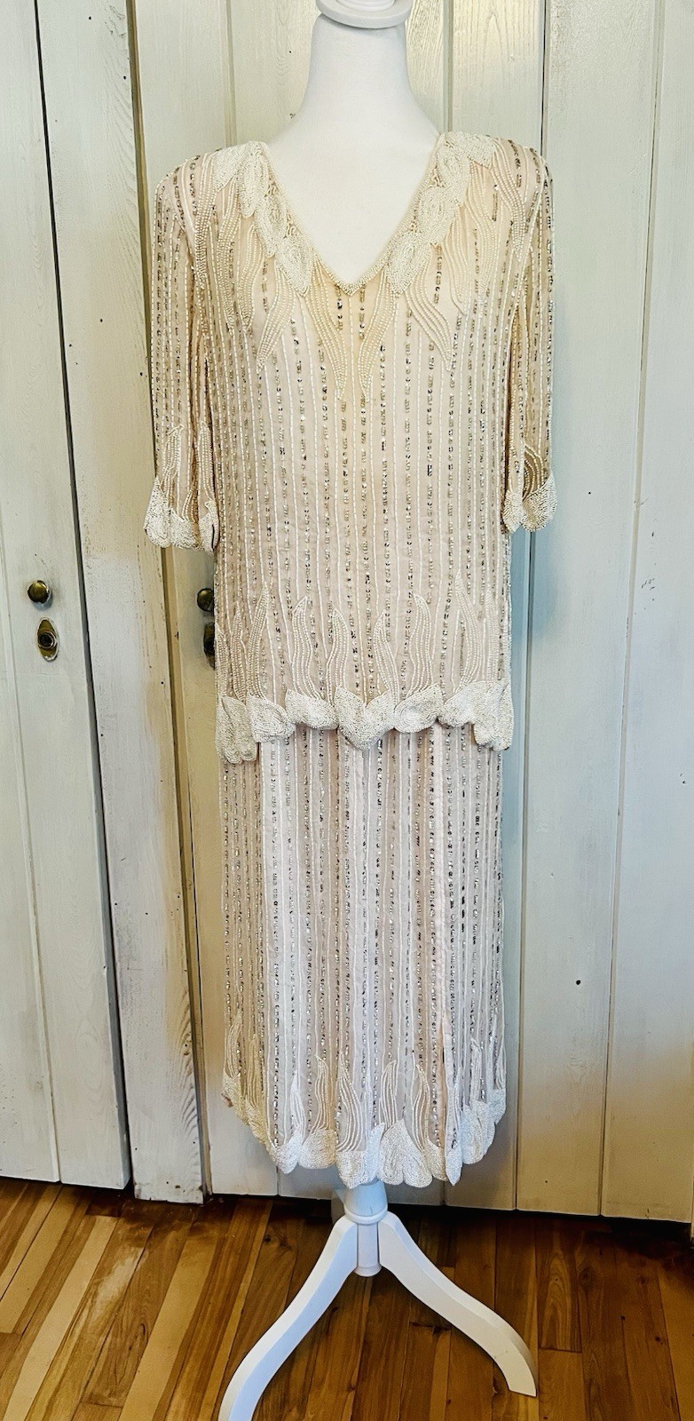 Megérè Vntg. Silk Heavily Beaded 2-Piece Flapper Style Set SZ M