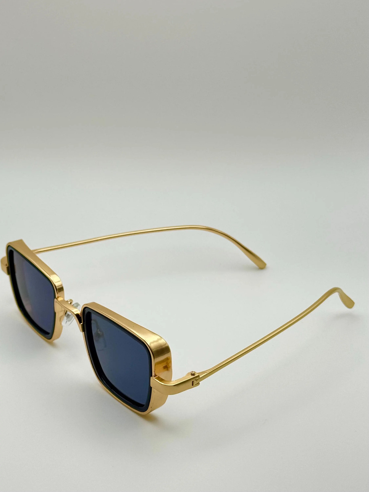 Retro Gold Frame Rectangle Sunglasses - Unisex Vintage Eyewear with Deep Blue L