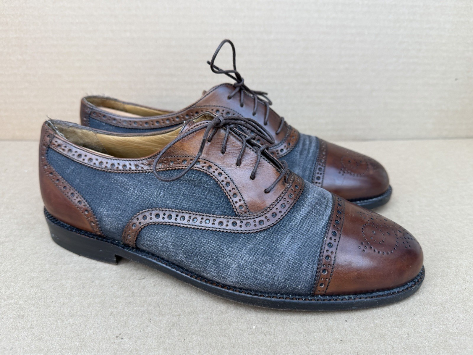 Vintage Cole Haan Bragano Wingtip Spectator Shoes Leather Gray Mesh 9