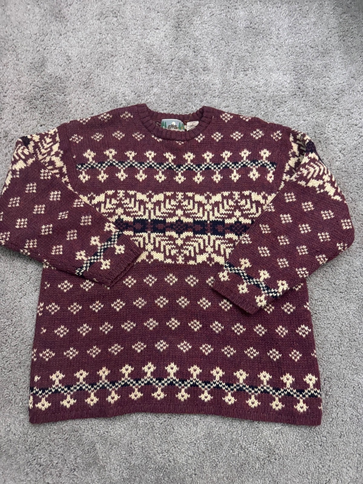 Eastern Mountain Sports Vintage Wool Sweater Medium Burgundy Patterned