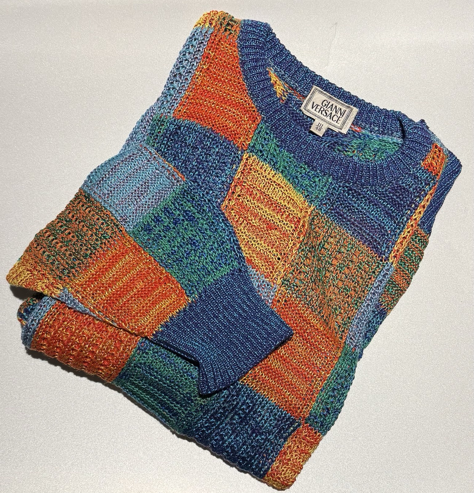 Gianni Versace Men’s Mercerized Cotton Sweater | Italy |  Multicolor Size M