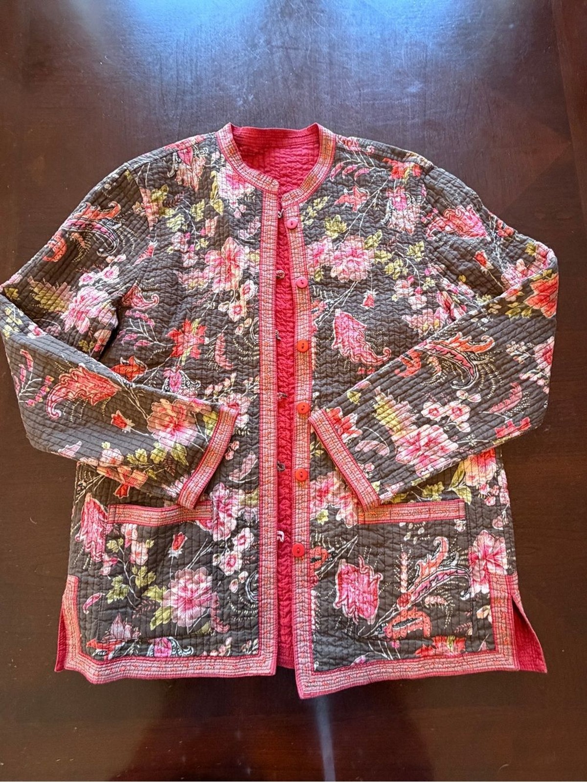 Vintage Floral Quilted Reversable Asian Inspo Light Weight Coat Patchwork Retro