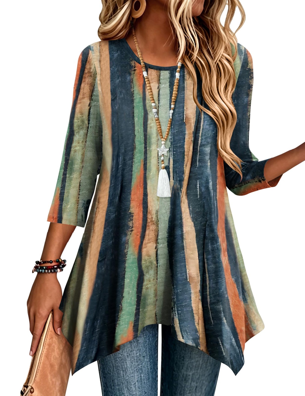 Zeagoo 3/4 Length Sleeve Womens Tops Boho Fall Shirt Loose Fit Dressy Tunic