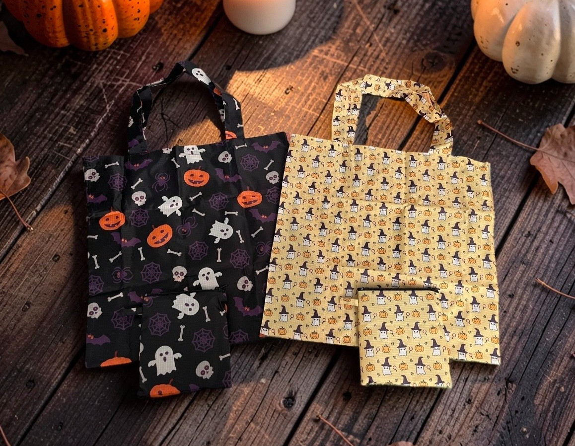 Halloween Trick or Treat Bags 2 Pack Reusable Ripstop Nylon Tote Kids Candy