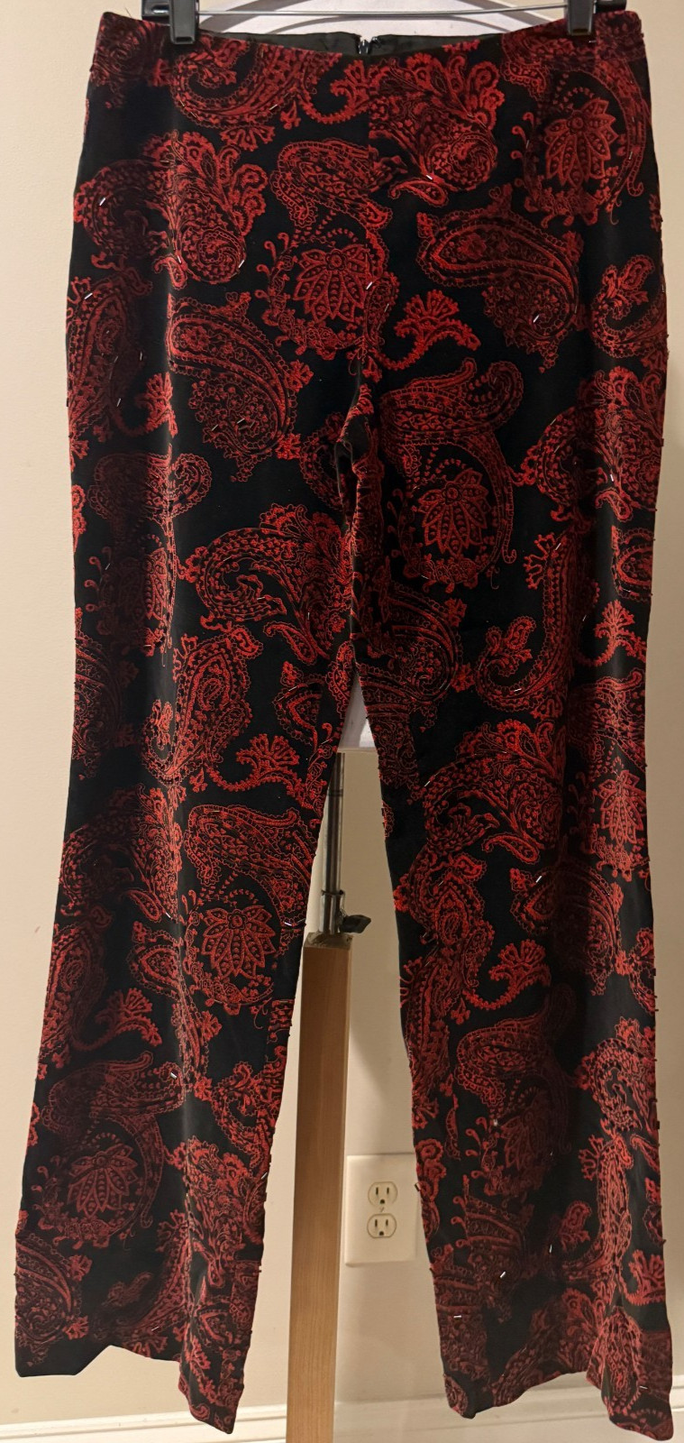 KELLY AND DIANE Womens Velvet Velour Paisley Beaded Pants - Sz 12