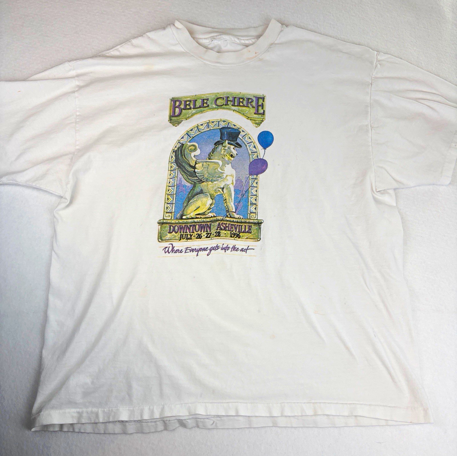 Vintage 1990s Belle Chere Downtown Asheville 1996 Graphic Tee Mens L White