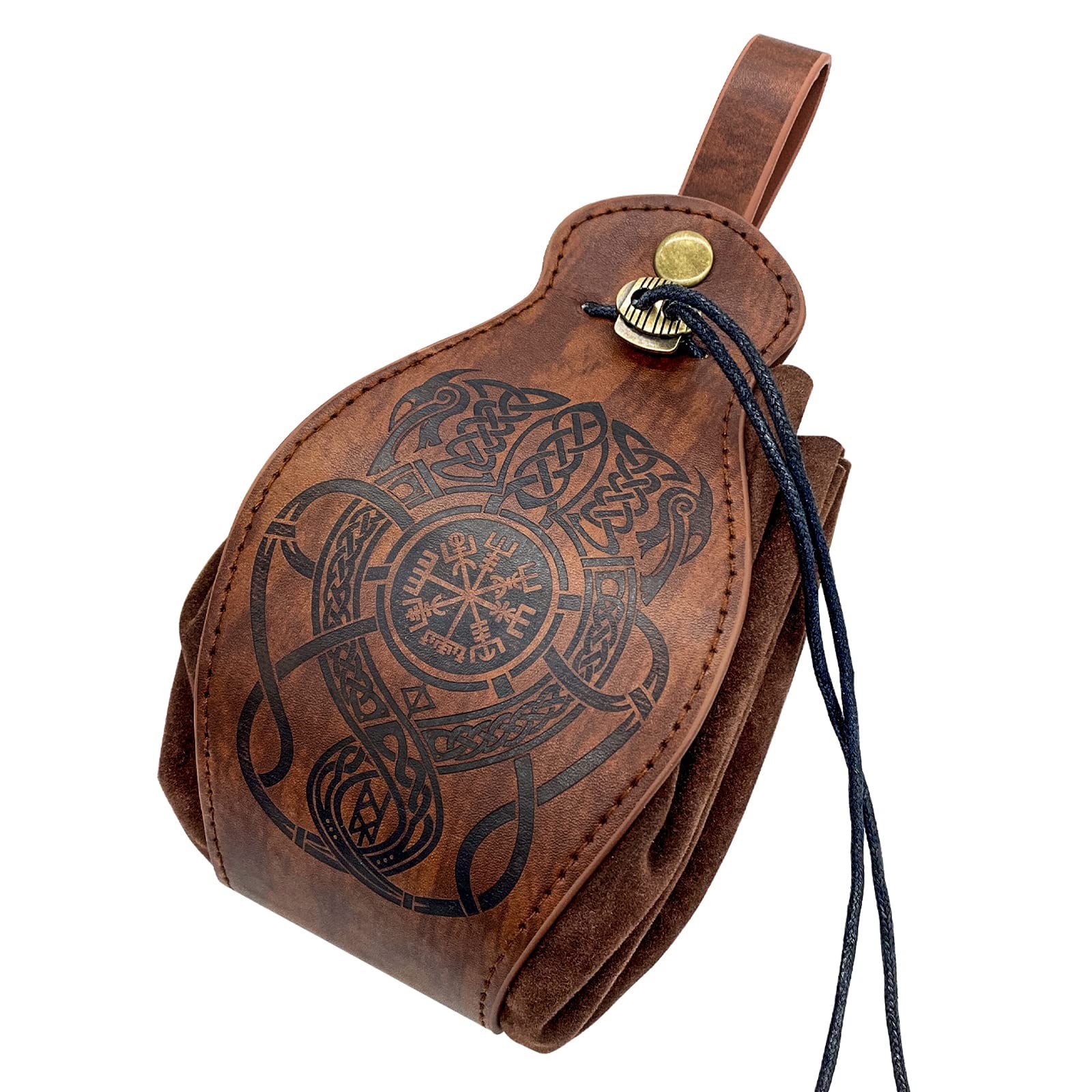 HiiFeuer Medieval Faux Leather Pouch, Portable Einheitsgröße, 2 Brown