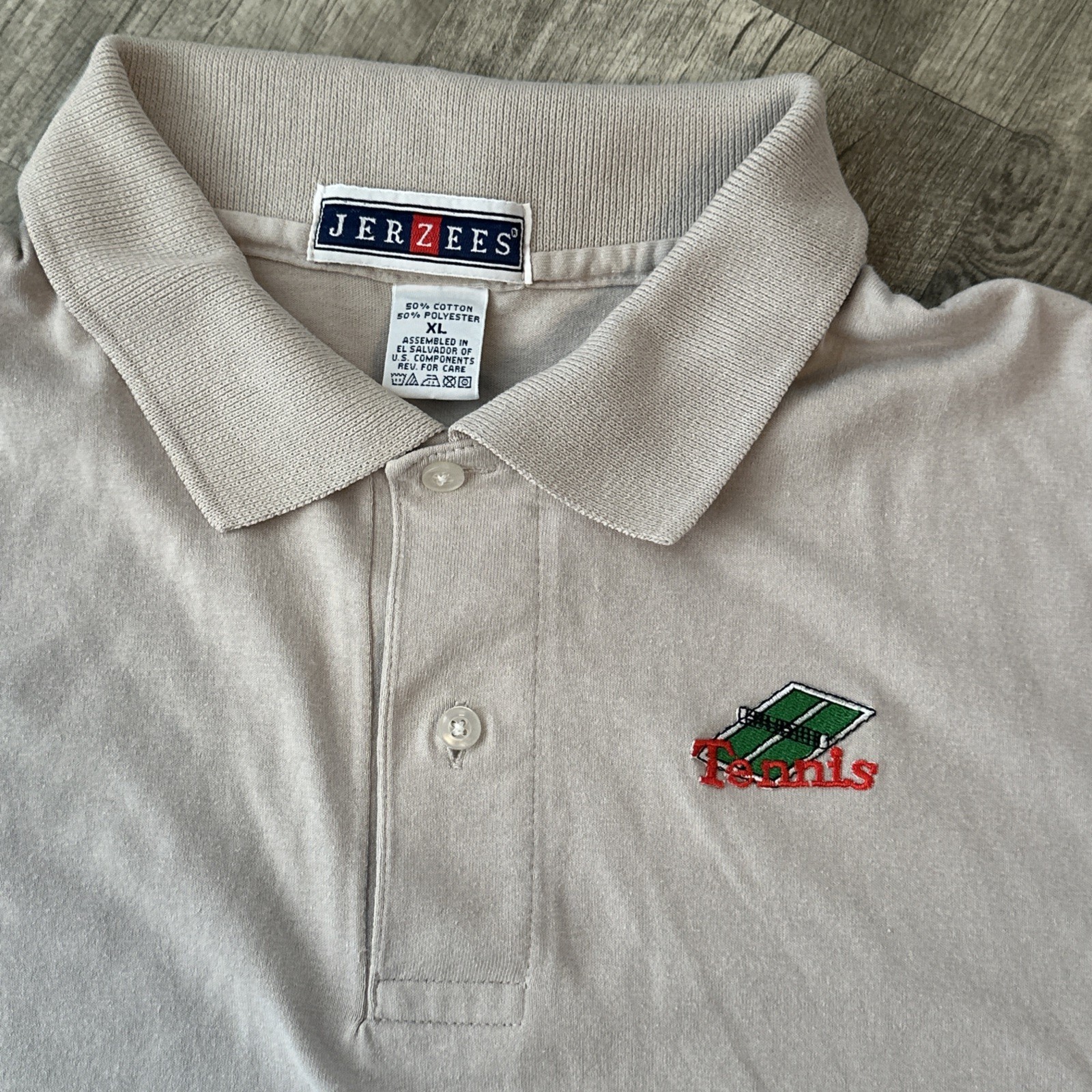Vintage 90s Jerzees Tennis Polo Shirt - Men’s XL-Embroidered Front & Back  RARE