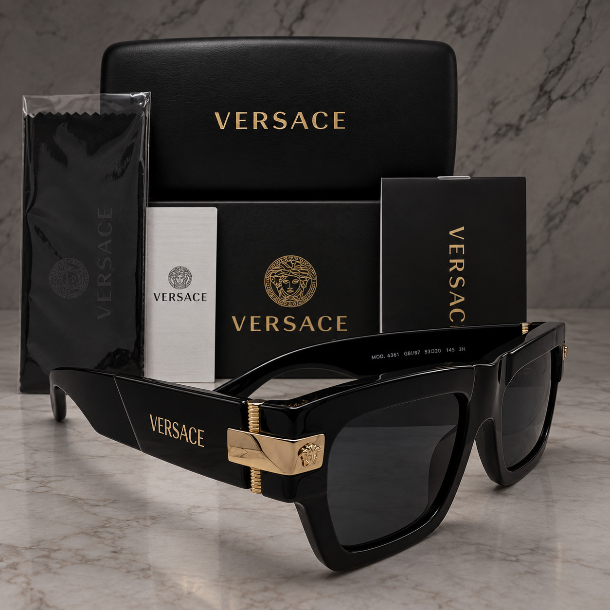 VERSACE VE4464 Black Grey Men\'s 55 mm Sunglasses